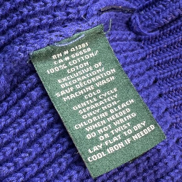 Lauren Ralph Lauren Waffle Knit Hoodie Womens Sz S Purple Blue Drawstring Bold - Picture 9 of 9